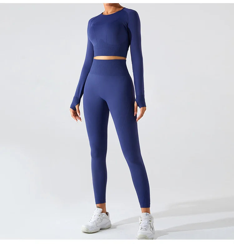 Women's Seamless Long Sleeve Top Yoga Shirts Running T-Shirt Workout Running Fitness Gym Sports Top Training Crop Top Solidcolor
