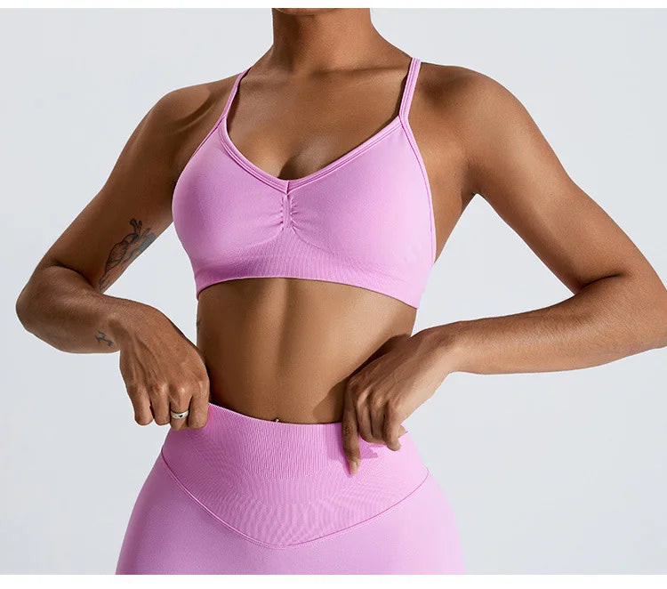 Women Sports Underwear Scrunch Push-up High Support Adjustable Thin Shoulder Strap Tank Fitness Top Seamless Workout Yoga Bras