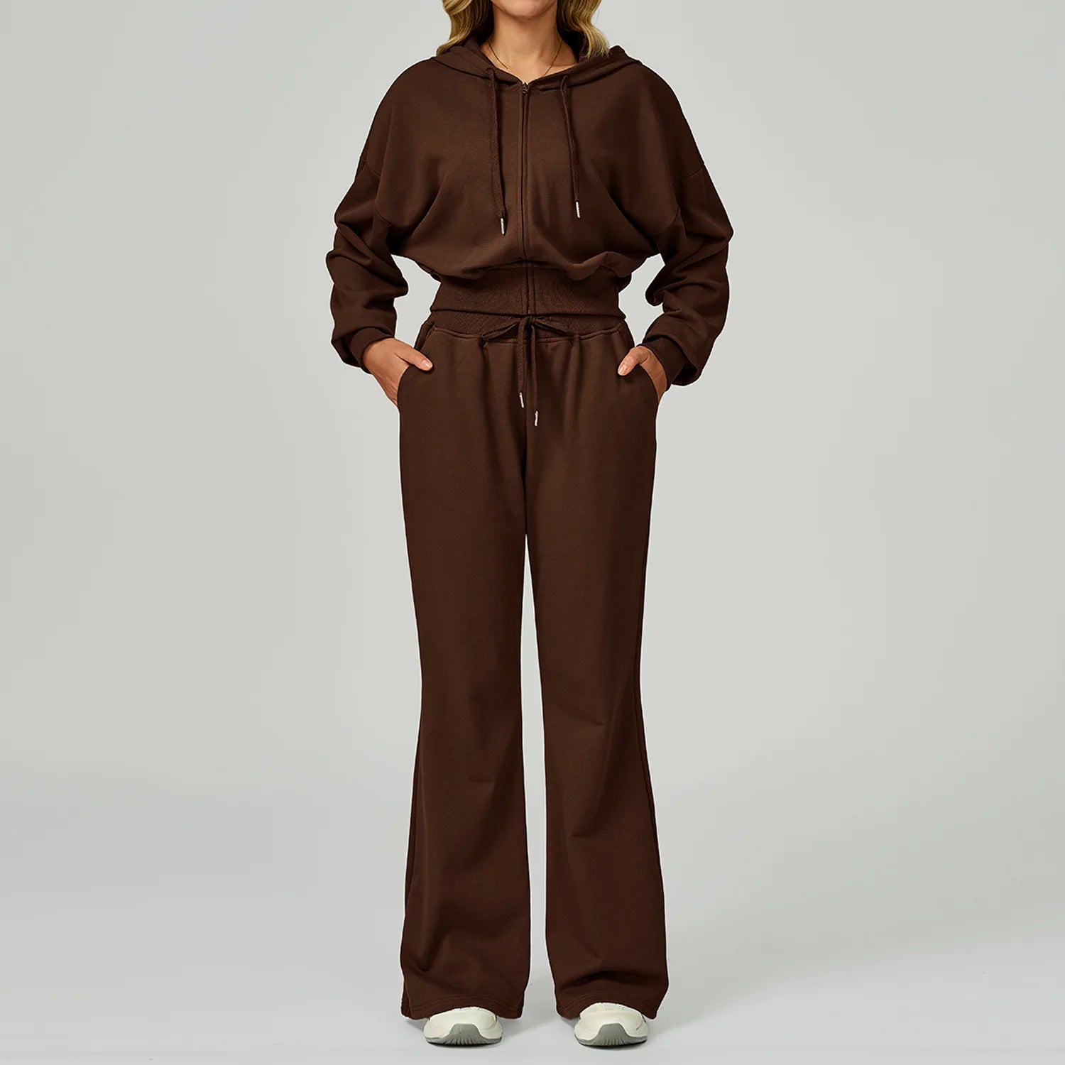 New Winter Zipper Sports Suit 2 Pieces Hooded Casual Loose Sweatshirt Long Sleeved Outdoor Running Suit Sportswear for Women