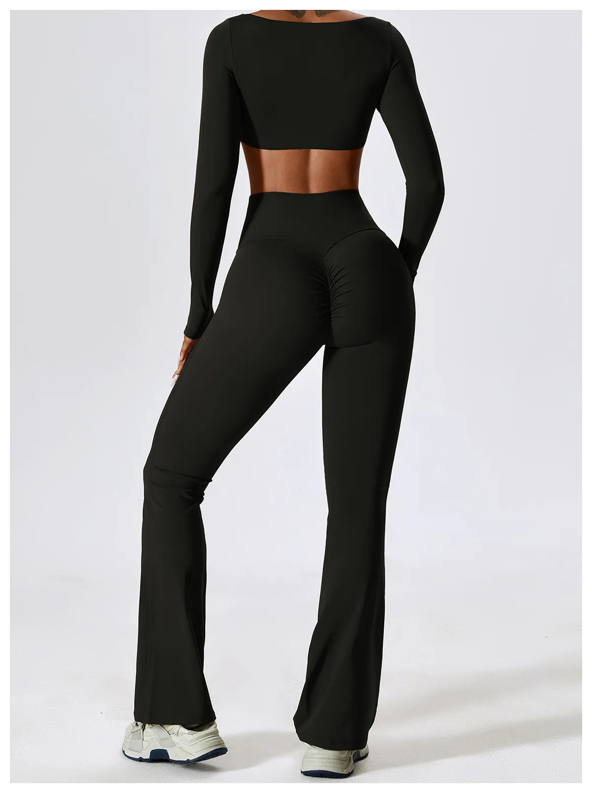 Women Tracksuit Gym Yoga Suit 2PCS Tight Fitting Sports Set Workout Breathable T Shirts Bra Tank Top Loose Bell-bottoms Leggings