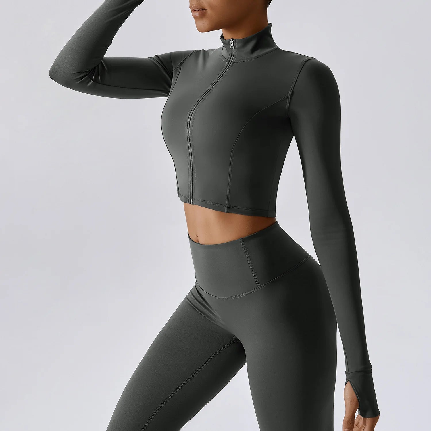 Women's Long Sleeve Top Zipper Jacket Yoga Shirts Running T-Shirt Workout Fitness Gym Sports Top Training Crop Top Clothes