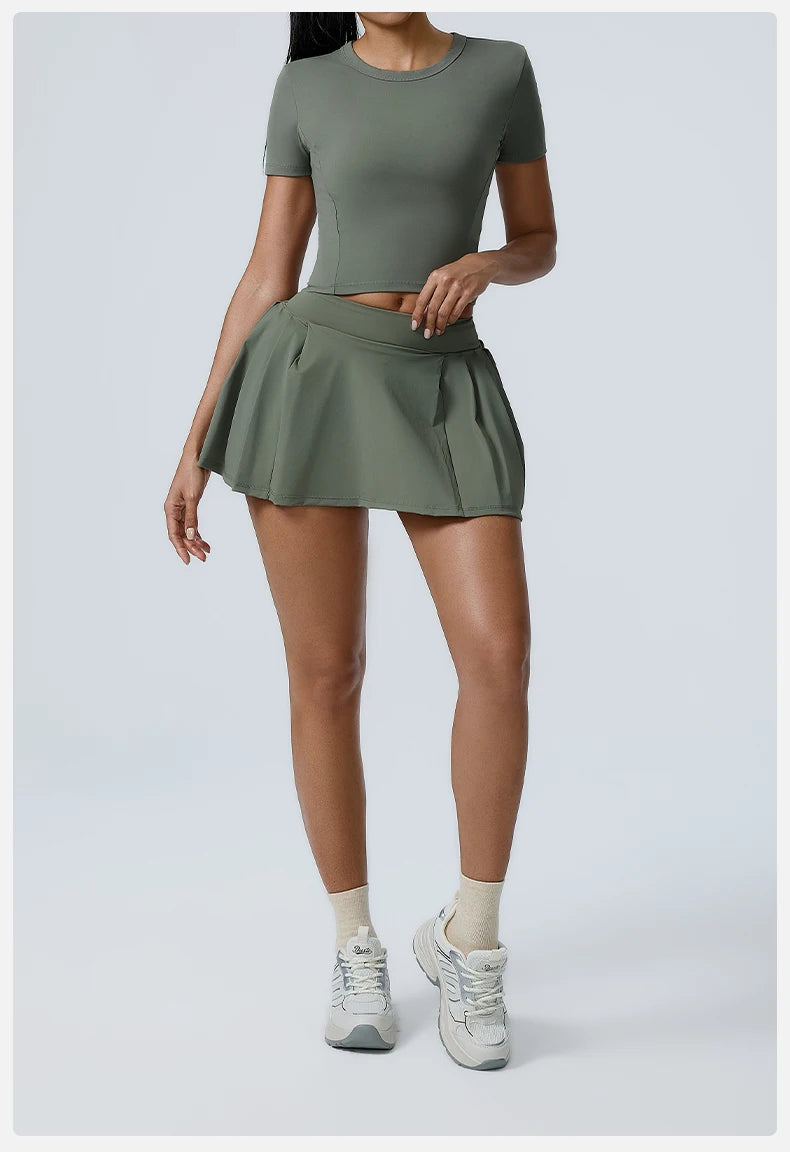 Yoga Set Workout Sets for Women Sportswear 2PCS Gym Suits Crop Short Sleeves High Waist Shorts Outfits Fitness Running Tracksuit
