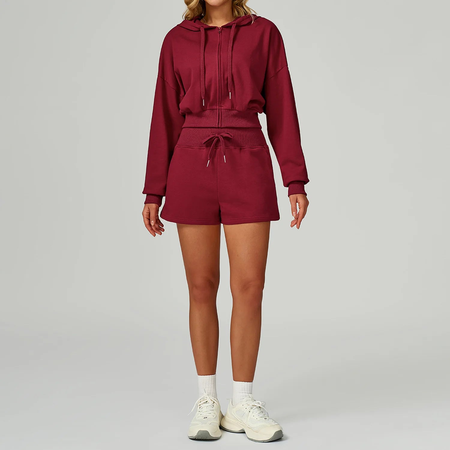 New Winter Zipper Sports Suit 2 Pieces Hooded Casual Loose Sweatshirt Long Sleeved Outdoor Running Suit Sportswear for Women