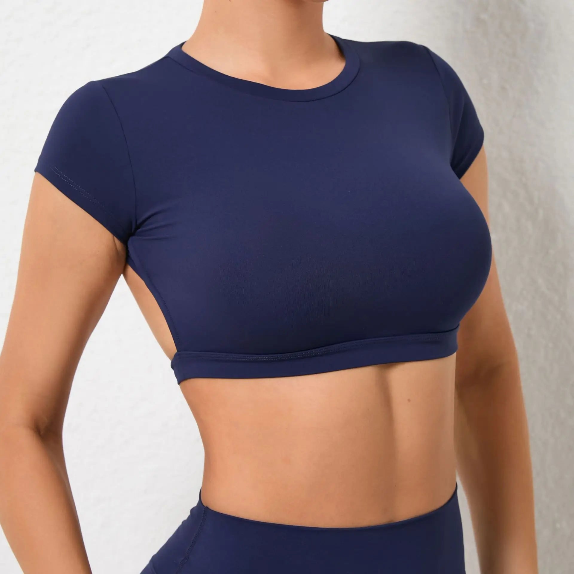 Women Short Sleeve Hollow Crop Top Yoga Short Sleeve Fitness Workout Tops Push Up Gym Shirt Sportswear Running T-shirts