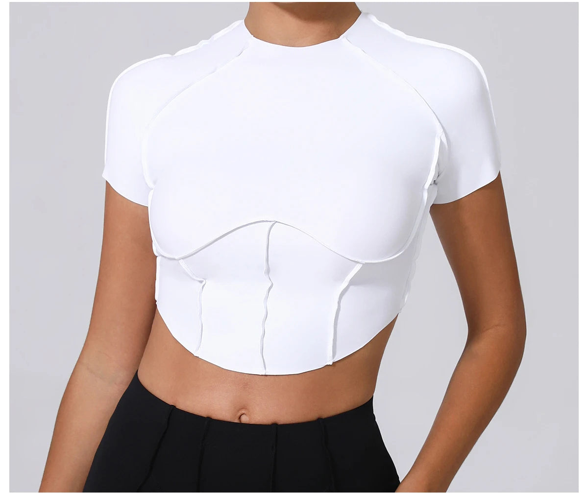 Women Yoga Top Line Sport T Shirts Fitness Clothes Short Sleeve Push Up Yoga Shirt Gym Top Running Active Wear Workout Sport Top