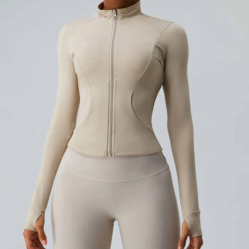 New Outdoor Running Yoga Jacket Elasticity Women's Sports Jacket Gym Sports Long Sleeves Women Quick-Drying Tights Zipper Hoodie