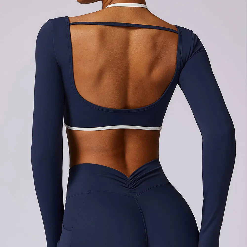 Hollowing Out Yoga Shirts For Women Long Sleeve Fitness Running Gym Clothes Workout Dry Fit Breathable High Elastic Sports Top