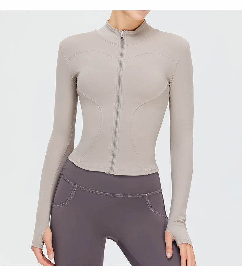 Zipper Jacket Women Sports Long Sleeve Push Up Fitness Yoga Shirt Gym Top Activewear Running Coats Workout Clothes Woman Jacket