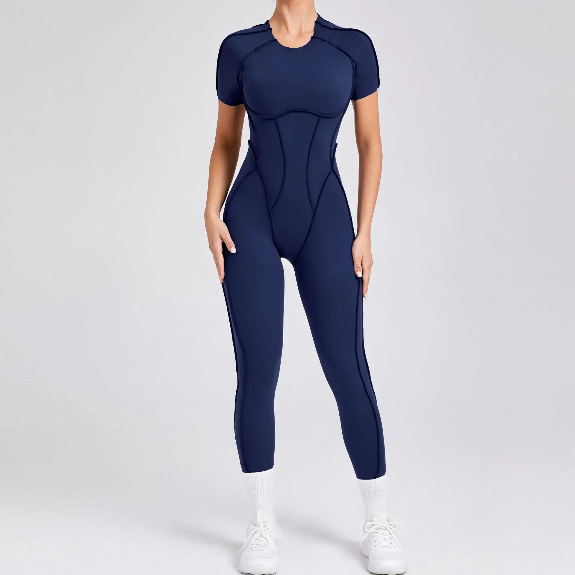 Seamless Yoga Jumpsuits Sports Fitness Hip-lifting Backless Short-sleeved One-piece Workout Rompers Gym Leggings Women Tracksuit