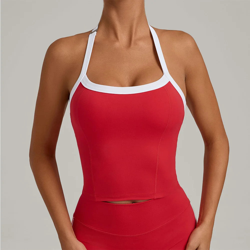 Women Sports Bra Hanging Neck Top Push Up Fitness Yoga Bra Color Blocked Underwear Gym Sport Tops Women Running Vest Bralette