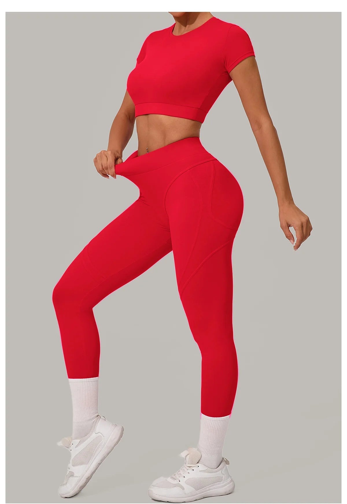 2PCS Yoga Set Gym Clothes Seamless Sportswear Yoga Suits Women Fitness Tracksuits Sports Short Sleeves Gym Leggings Sports Suits