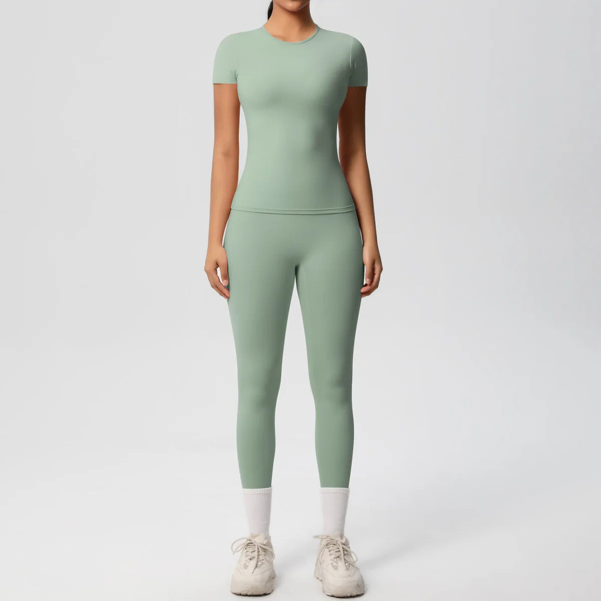 2PCS Yoga Set Women's Tracksuit Quick-Drying Gym Leggings Set Short Sleeve Breathable Gym Yoga Slim Fitness Active Top