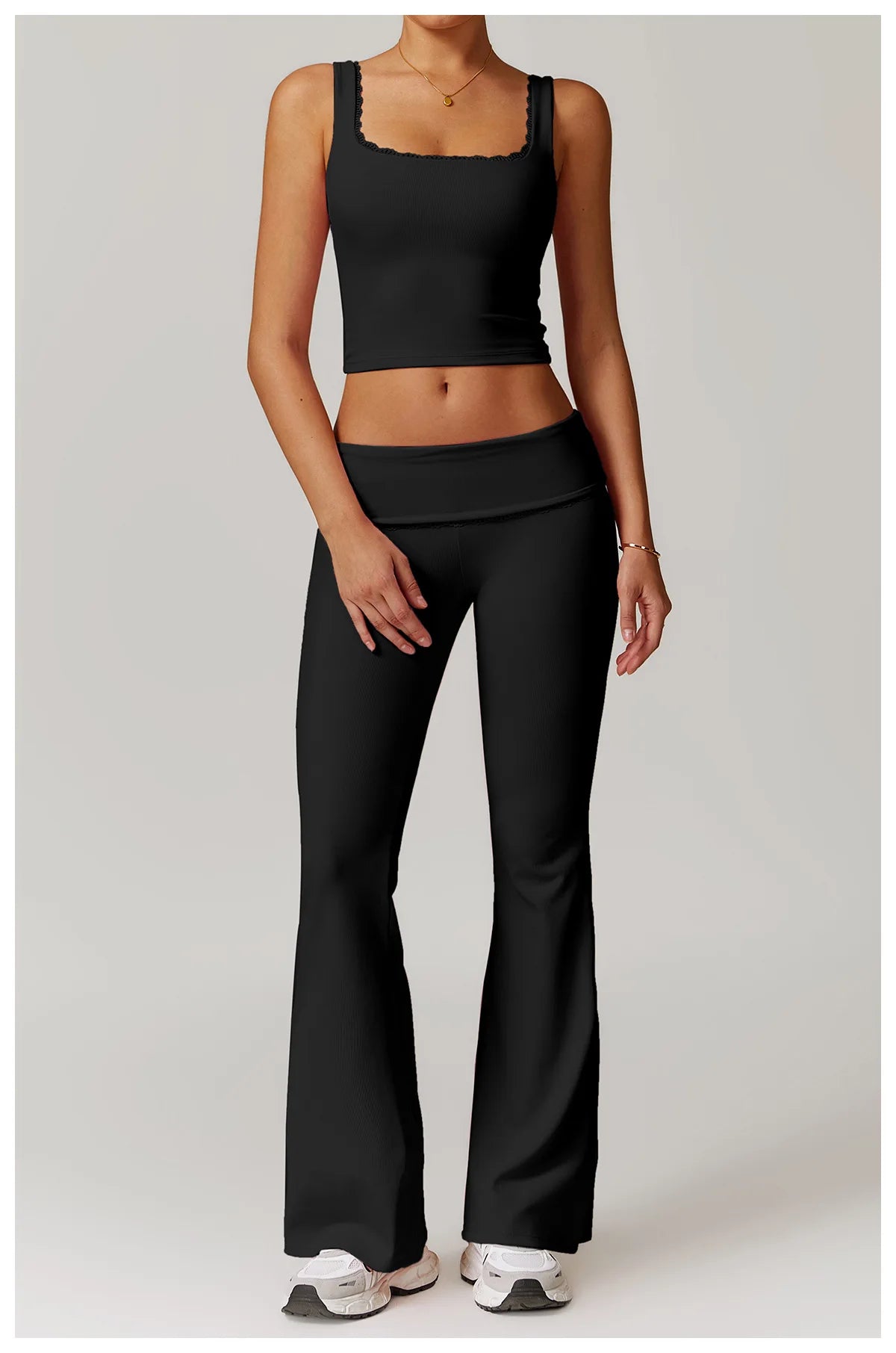 Women Flare Leggings High Waist Wide Leg Yoga Pants Lace Fitness Workout Tights Gym Sports Trousers Casual Slimming Clothing