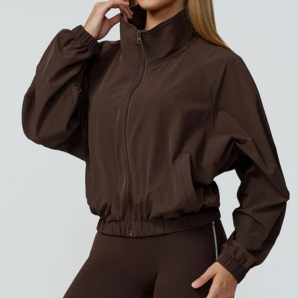 New Quick Drying Stand Up Collar Sports Jacket Women's Zipper Top Windproof Outdoor Running Fitness Long Sleeved Yoga Jacket