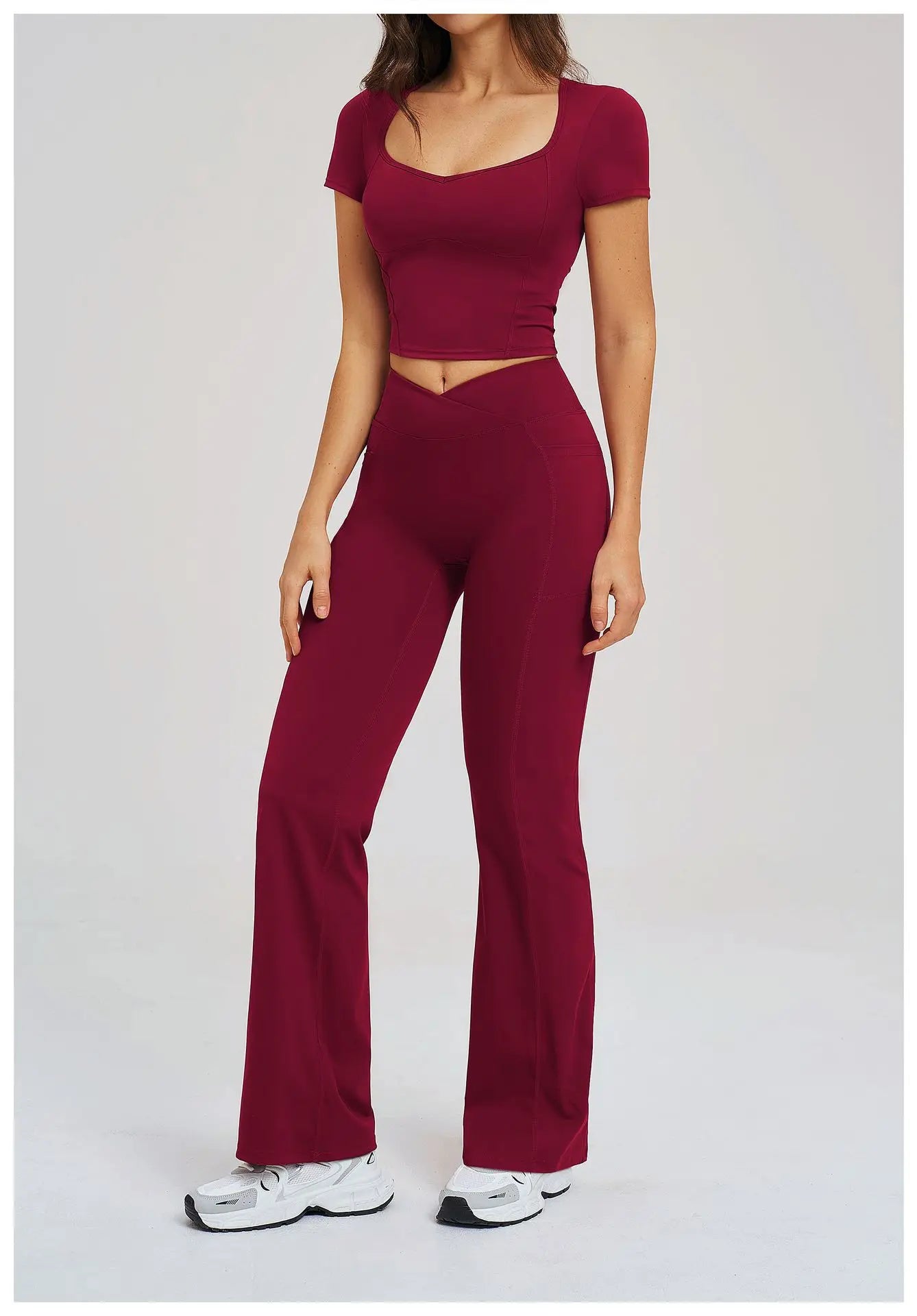 Yoga Set 2 Pieces Gym Clothes Sportswear Yoga Outfits For Women Fitness Short Sleeve Crop Top Tracksuits Sports Set Gym Leggings