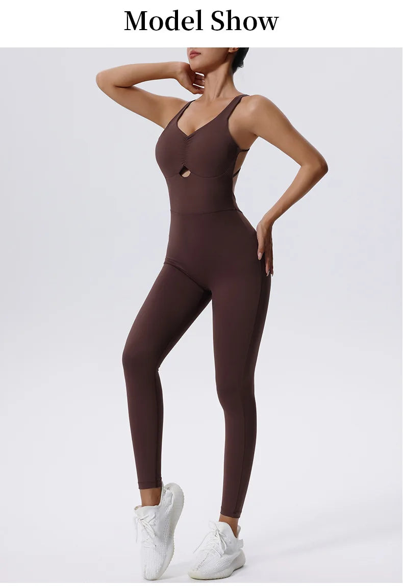 New Yoga Suit Gym Set Women Training Sportswear Women Sports Jumpsuit Fitness Rompers Stretch Female Push Up Workout Bodysuits
