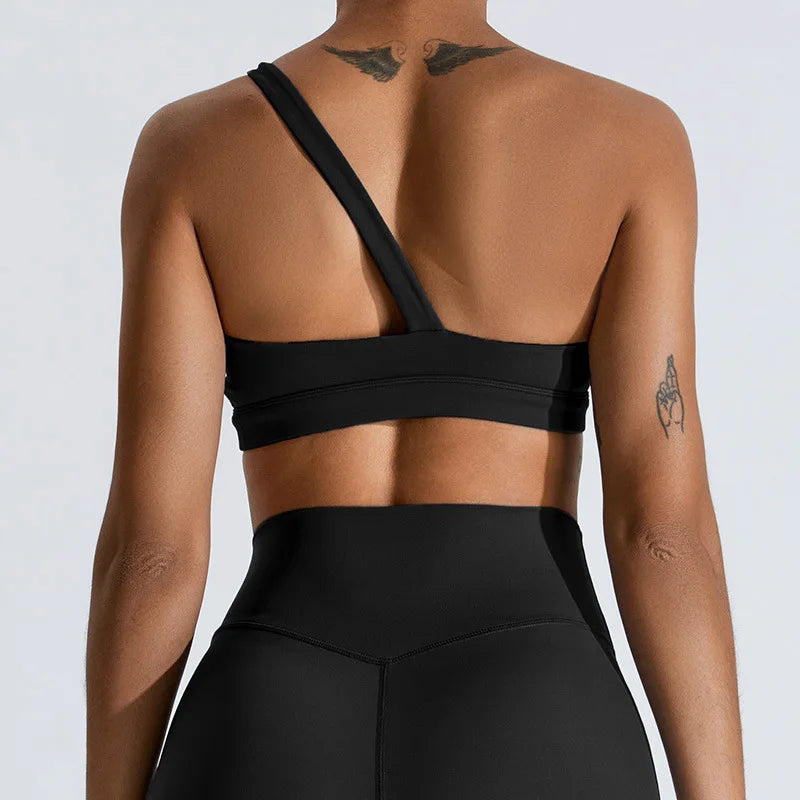 Women One Shoulder Sports Underwear Gym Top Bra Training Women Yoga Bra Stretch High Strength Workout Fitness Women Sports Vest