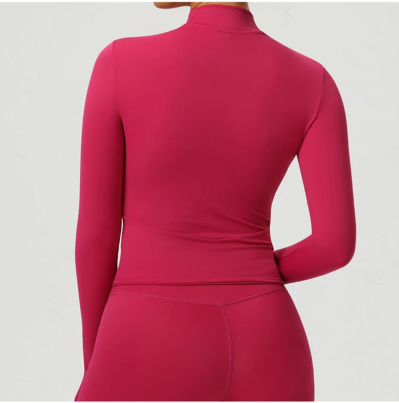 Women Outdoor Sports Long Sleeved Slim Yoga Clothes Quick Dry Zipper Cardigan Stand Up Collar Jacket Running Fitness Jacket Top
