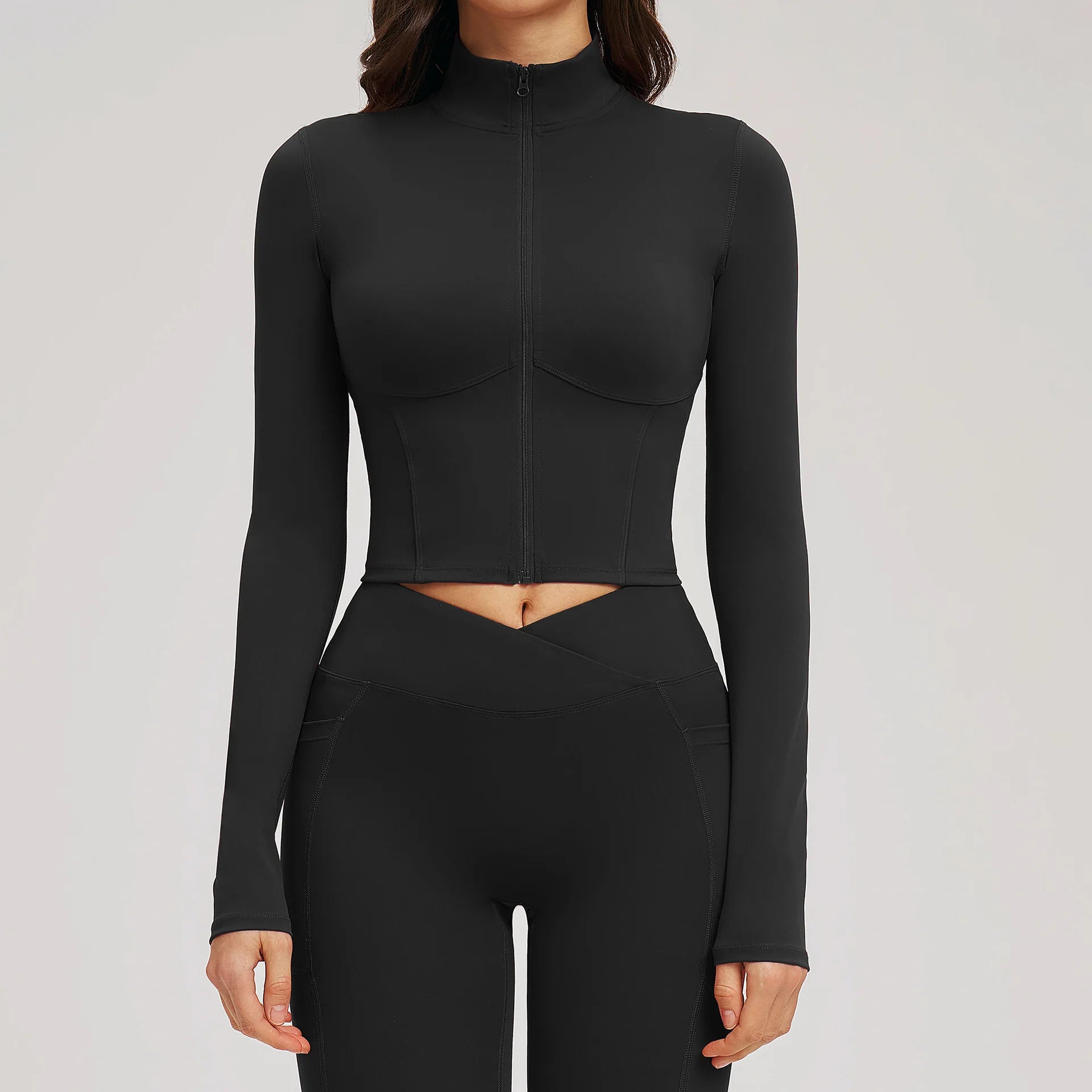 Yoga Long Sleeve Zipper Jacket Women Crop Tops T-shirts Solid Sports Top Running Shirts Sexy Quick Dry Fitness Gym Sport Wear