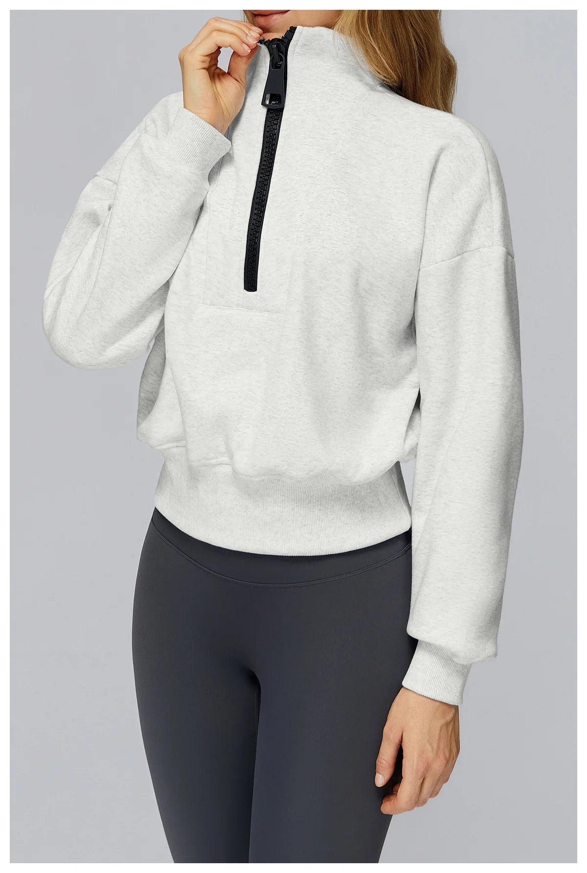 Winter Sports Hoodie Yoga Long Sleeved Women's Stand Collar Loose Windproof Hoodie Warm Long Sleeved Casual Outdoor Sports Top