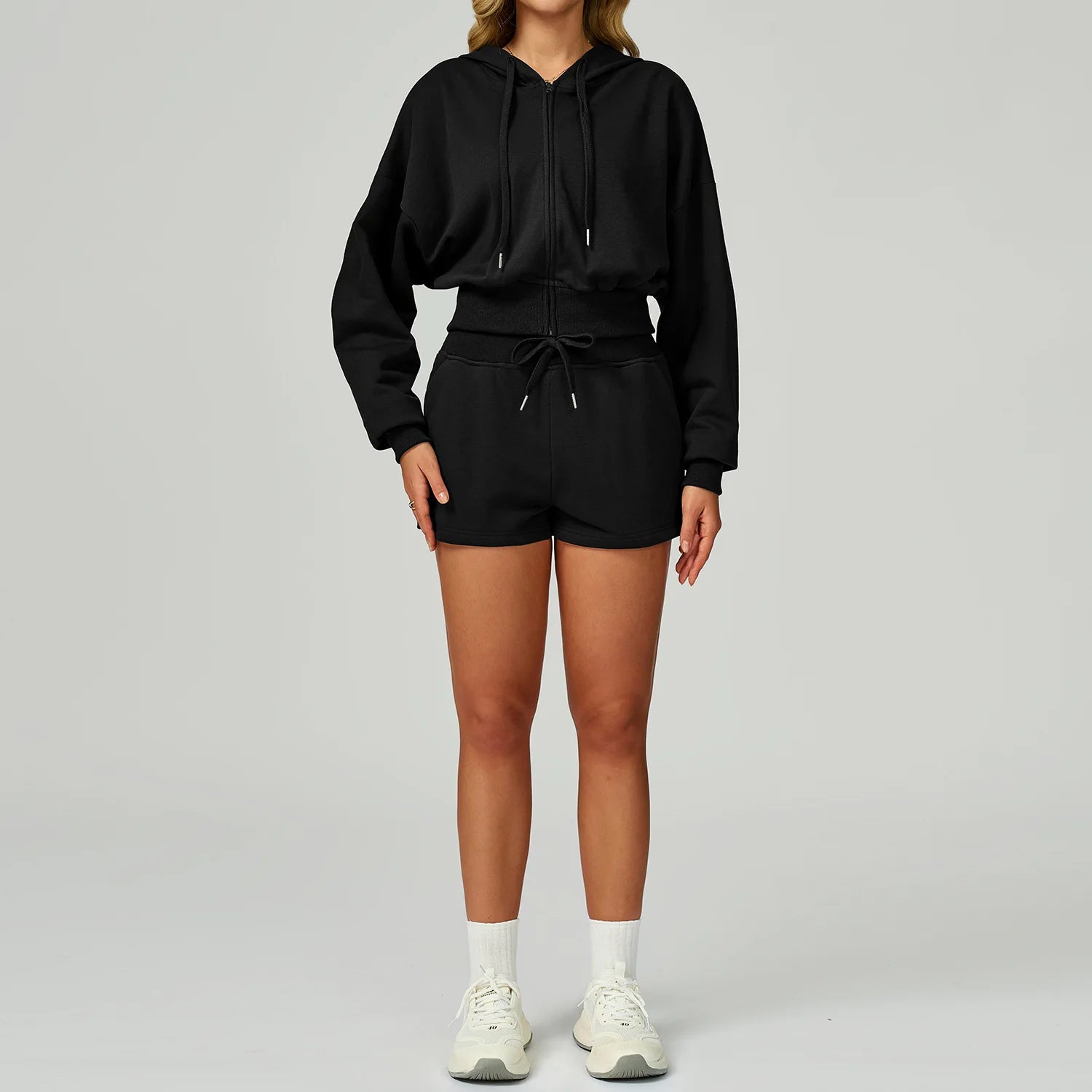 New Winter Zipper Sports Suit 2 Pieces Hooded Casual Loose Sweatshirt Long Sleeved Outdoor Running Suit Sportswear for Women