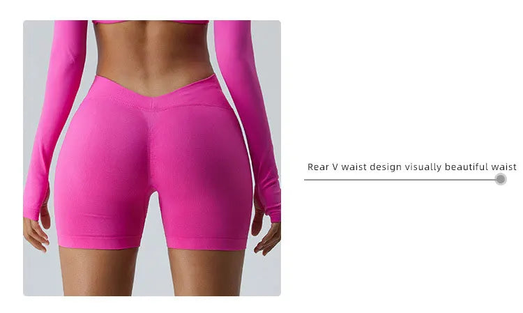 Seamless V Back Yoga Shorts Women Sportwear Fitness Tights Elastic Scrunch Gym Cycling Push Up Running Workout High Waist Shorts