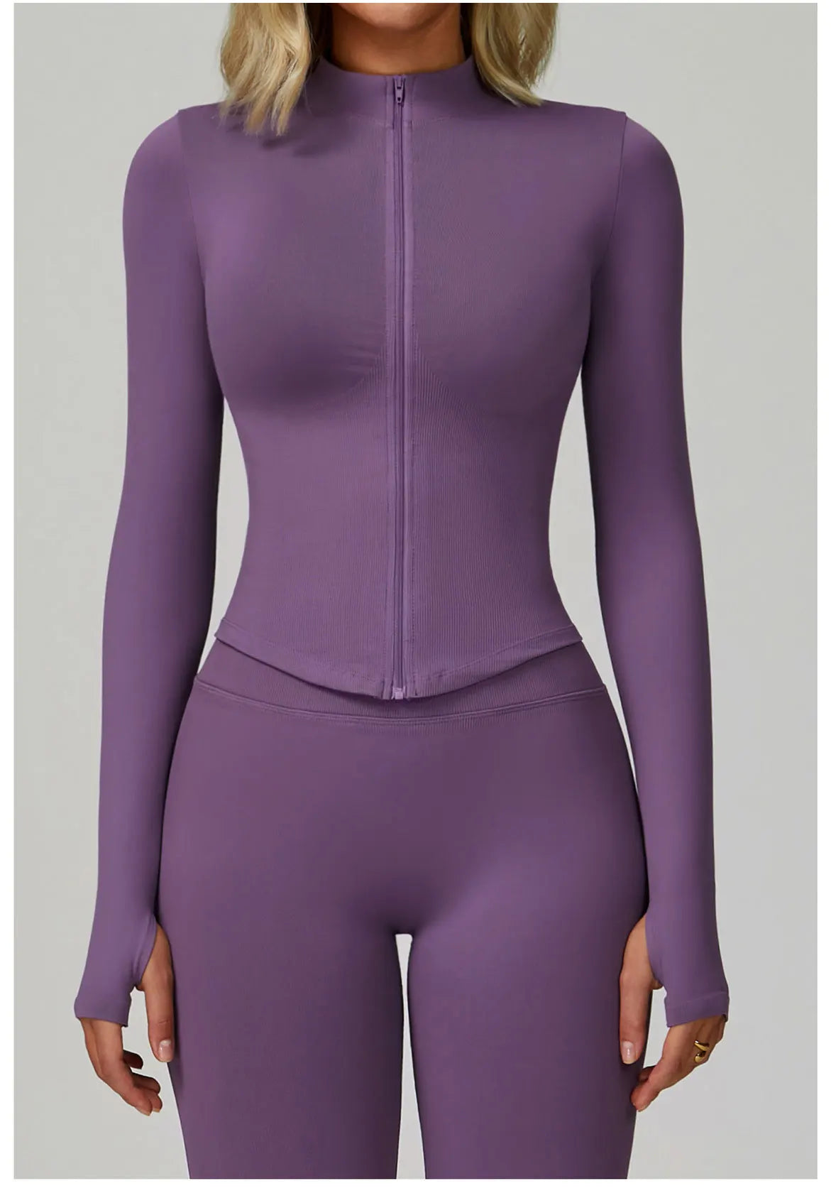 Ribbed Yoga Tops Women's Yoga Long Sleeved Standing Collar Sports Jacket Running Training Fitness Top Gym Workout Running Shirt