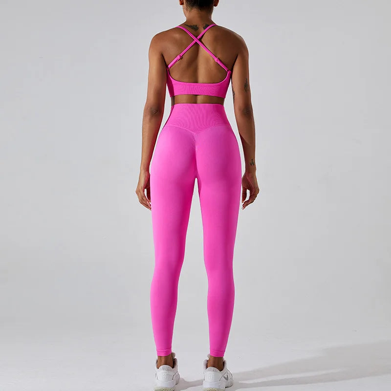 Women's Tracksuit Seamless Fitness Suit 2PCS Yoga Set Sportswear Workout Sports Bra High Waist Leggings Gym Clothing Sports Suit