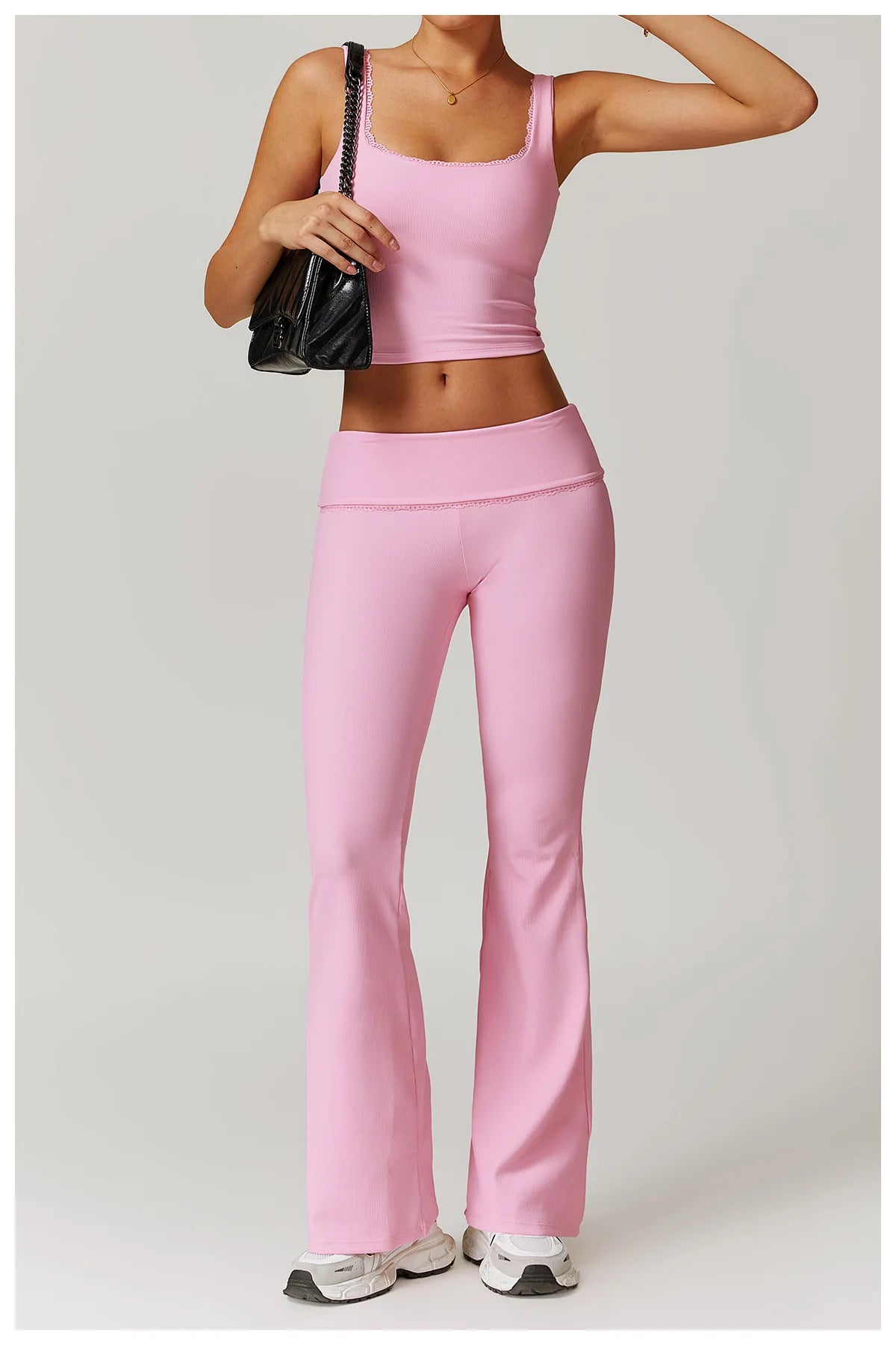 Women Flare Leggings High Waist Wide Leg Yoga Pants Lace Fitness Workout Tights Gym Sports Trousers Casual Slimming Clothing