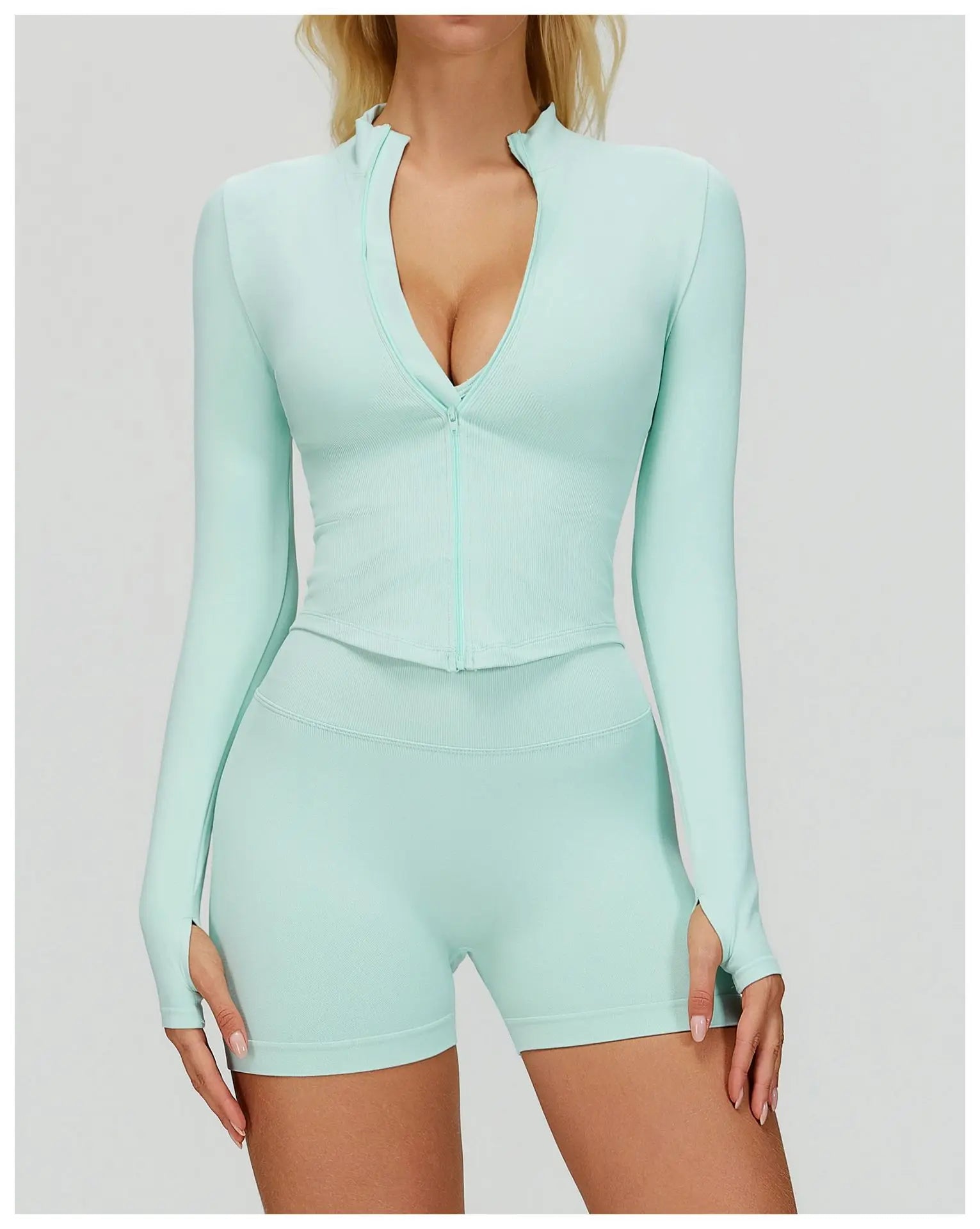 Seamless Outdoor Sports Long Sleeved Women Yoga Coat Quick Dry Zipper Cardigan Stand Up Collar Jacket Running Fitness Jacket Top