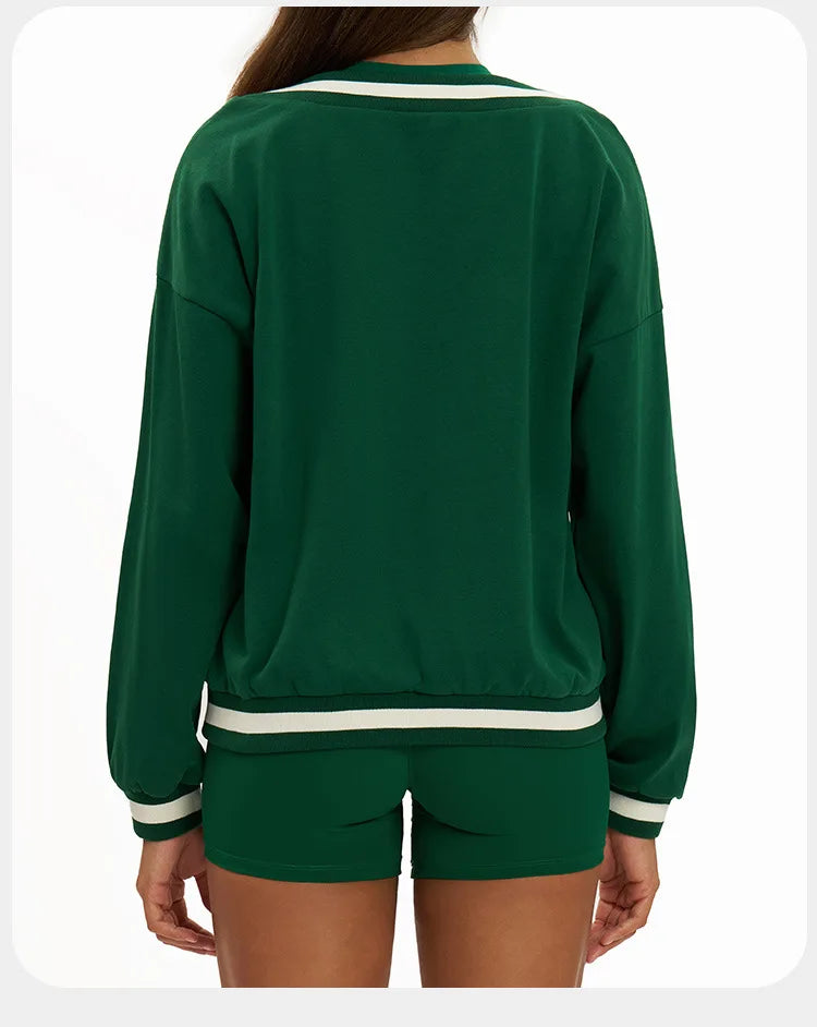 New Winter Women's Long Sleeved V-neck Sports Hoodie Women's Loose and Casual Long Sleeved Top Fashionable and Versatile Jacket