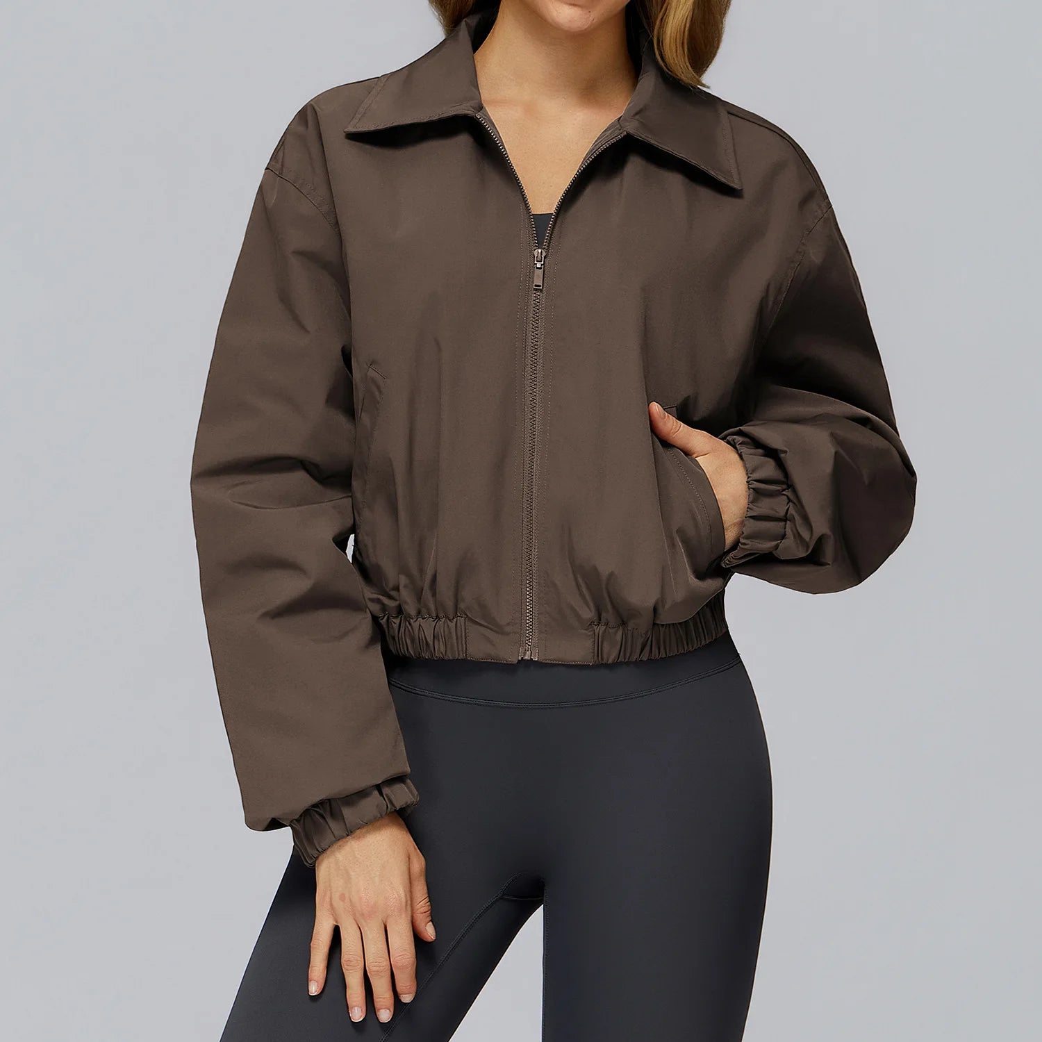 Winter Long Sleeved Loose Jacket Women's Zipper Yoga Long Sleeved Windproof Warm Sports Top Outdoor Hiking and Running Jacket