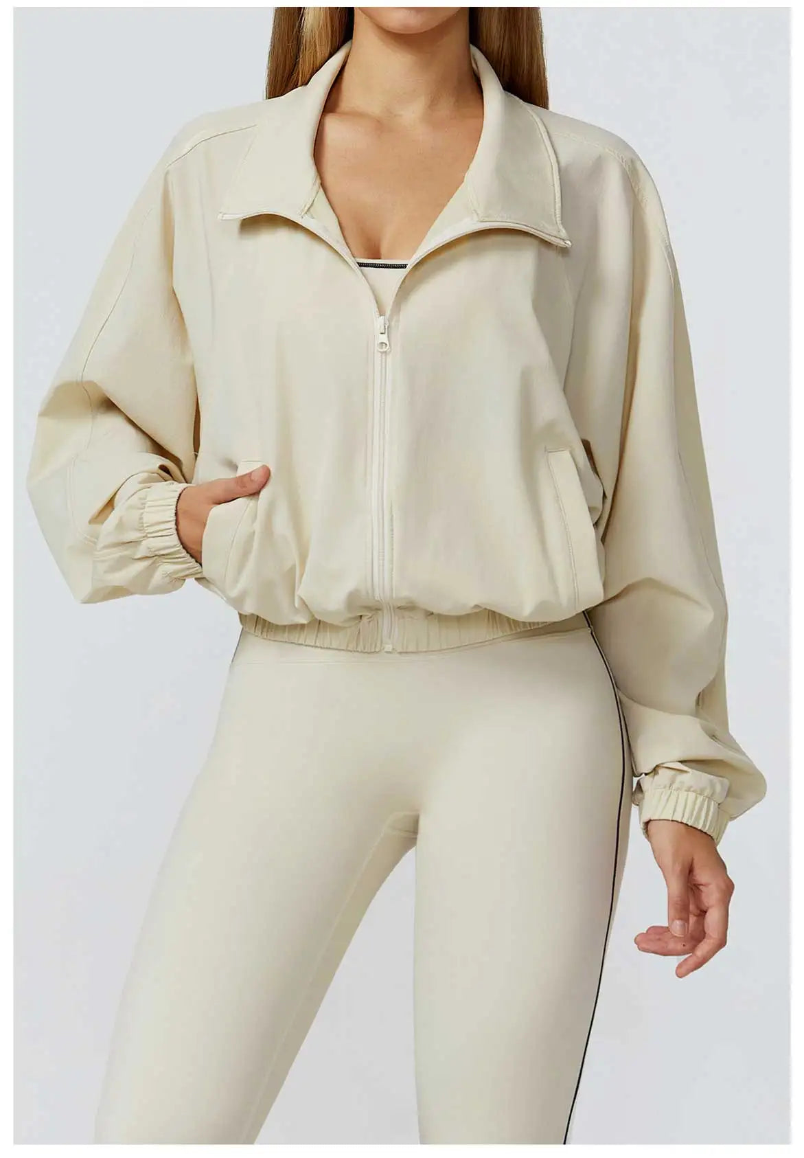 New Quick Drying Stand Up Collar Sports Jacket Women's Zipper Top Windproof Outdoor Running Fitness Long Sleeved Yoga Jacket