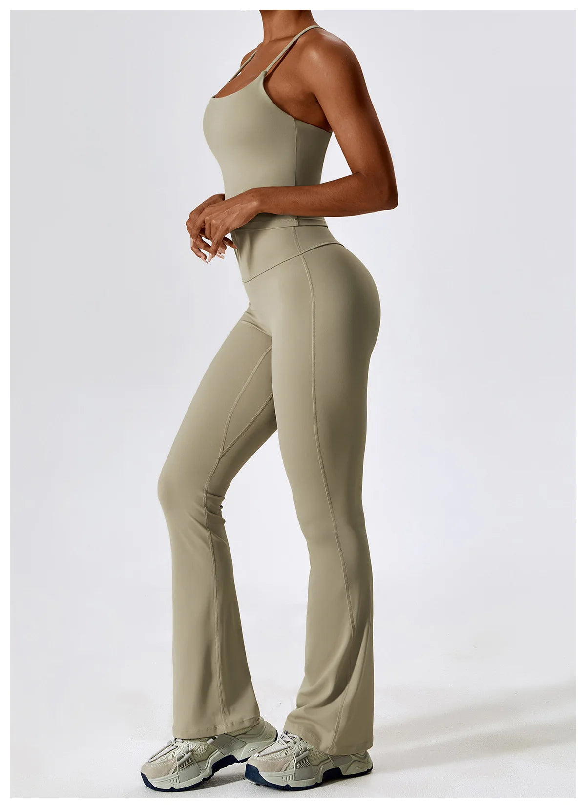 Women Tracksuit Gym Yoga Suit 2PCS Tight Fitting Sports Set Workout Breathable T Shirts Bra Tank Top Loose Bell-bottoms Leggings