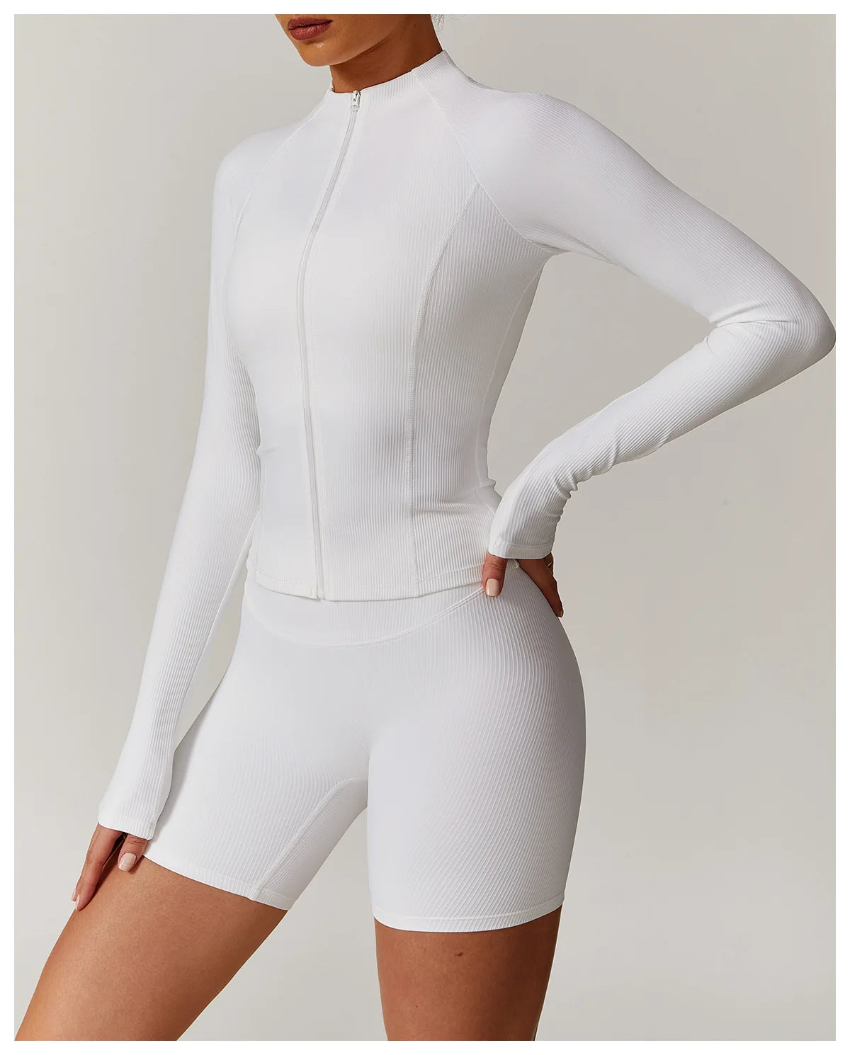 Ribbed Sports Long Sleeved Women Slim Yoga Clothes Quick Dry Zipper Cardigan Stand Up Collar Jacket Running Fitness Jacket Top