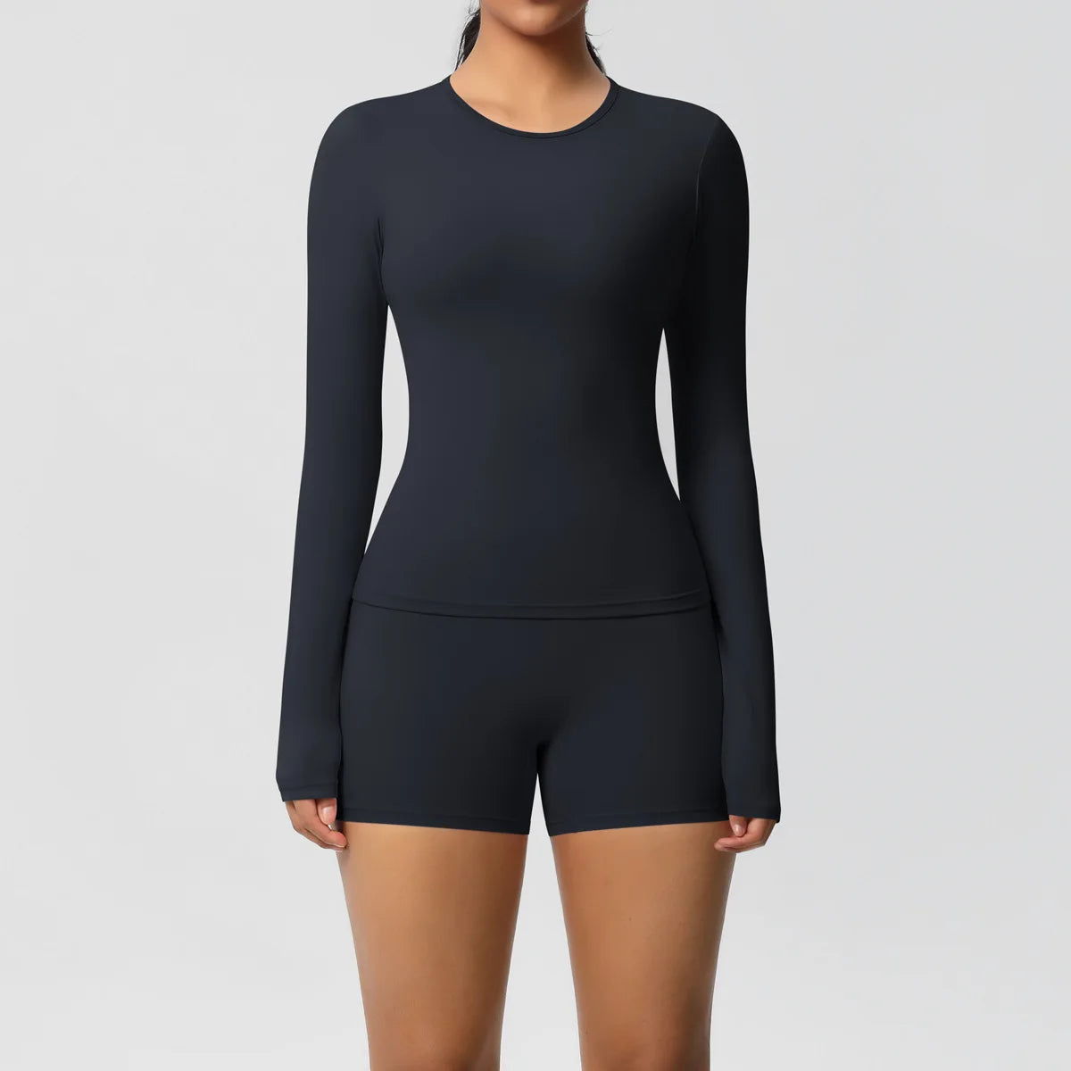 Yoga Clothes Set 2 Piece Gym Sports Shorts Set Women Long Sleeved High Waist Shorts Fitness Suit Running Workout Tracksuit