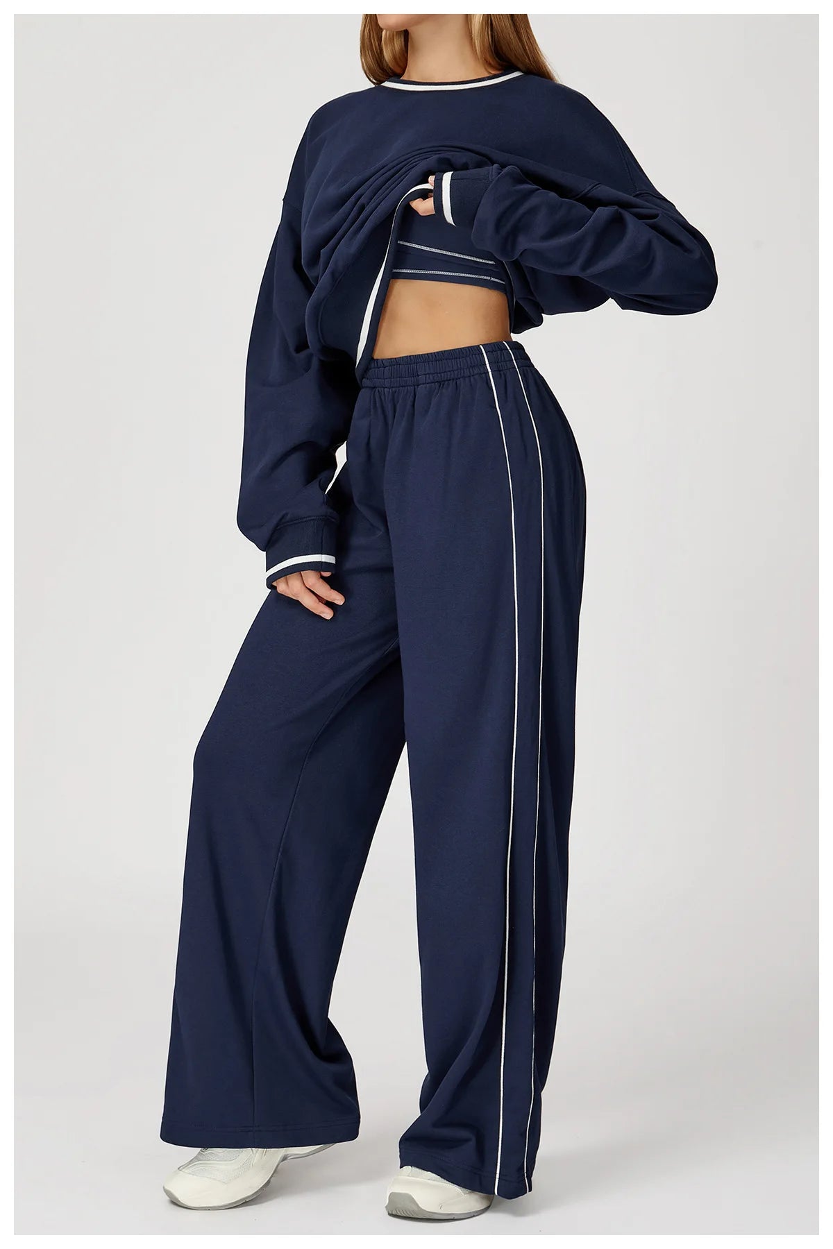 2PCS Winter Yoga Set Contrasting Hoodie Set Women's Tracksuit Comfortable Running Gym Set Women's Clothes Outdoor Sports Set