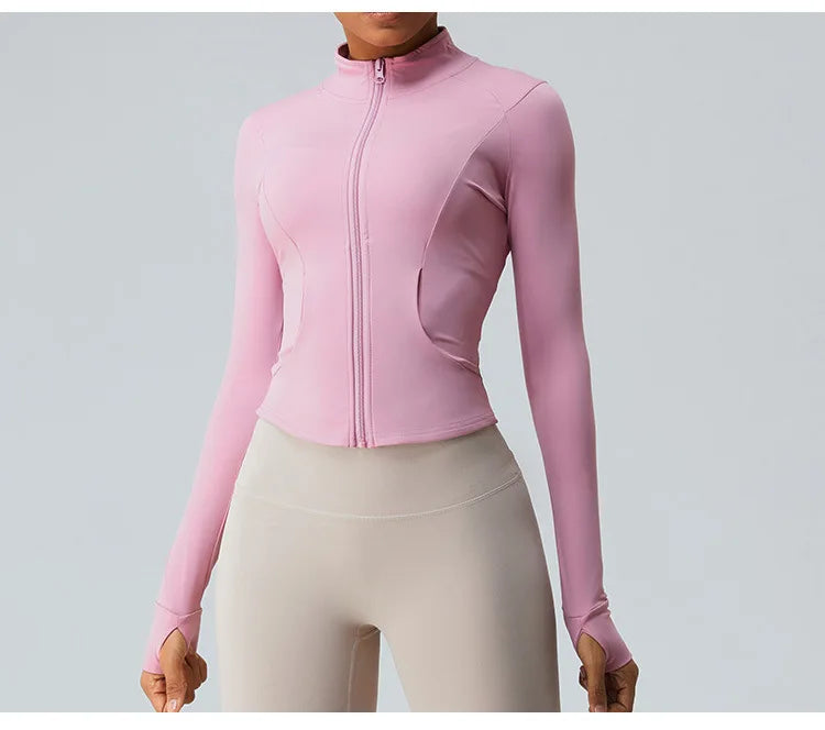 New Outdoor Running Yoga Jacket Elasticity Women's Sports Jacket Gym Sports Long Sleeves Women Quick-Drying Tights Zipper Hoodie