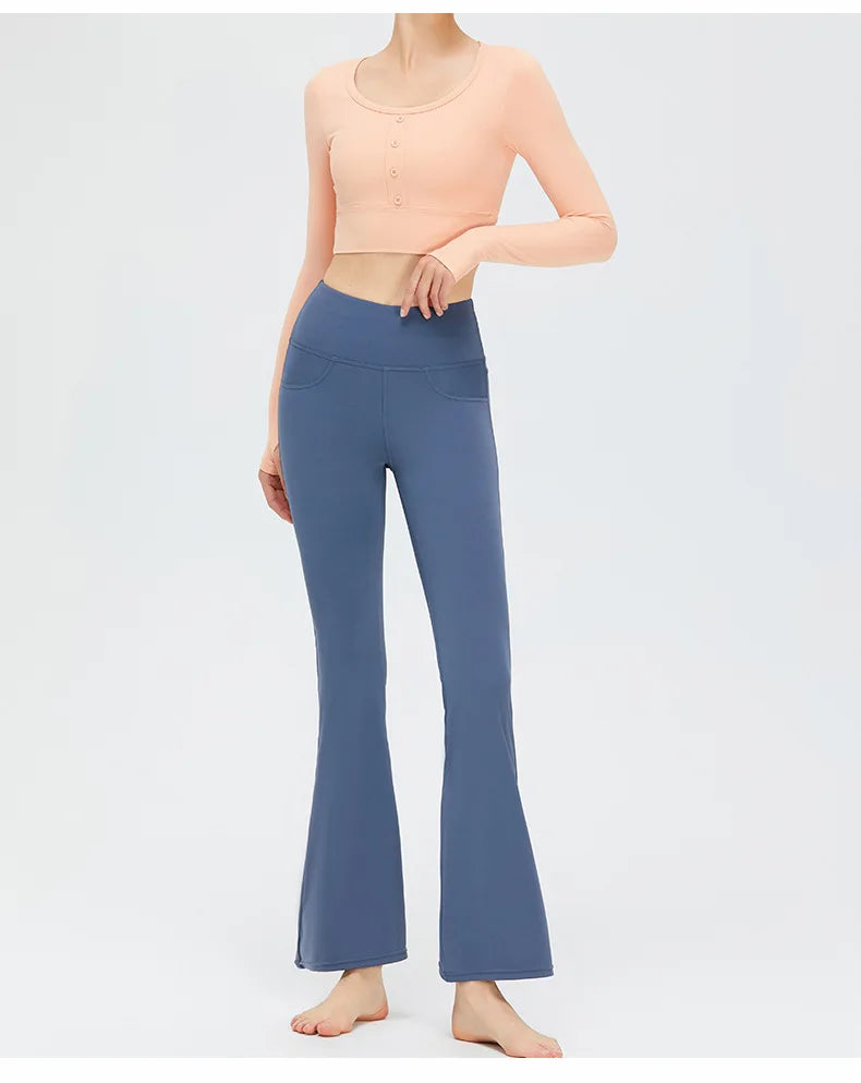 Flare Legging Pocket Yoga Pants Women Bell-bottoms Workout Yoga Trousers High Waist Tight Fitness Pants Gym Sports Wide Leg Pant