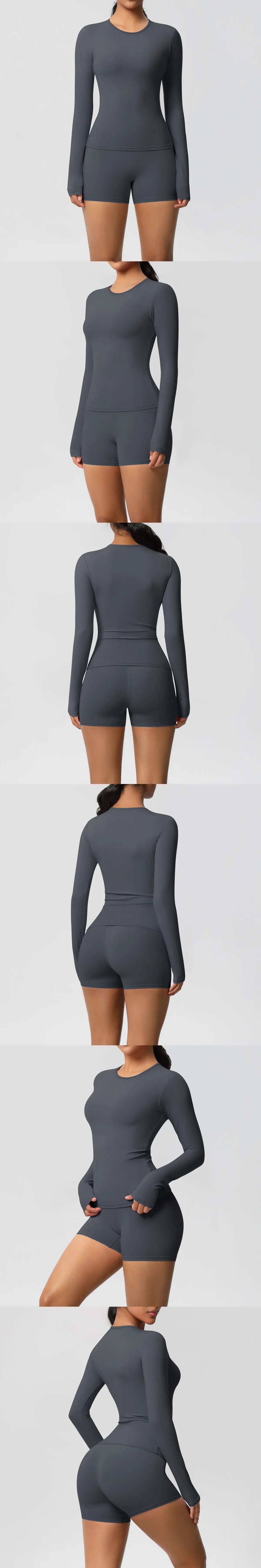 Yoga Clothes Set 2 Piece Gym Sports Shorts Set Women Long Sleeved High Waist Shorts Fitness Suit Running Workout Tracksuit