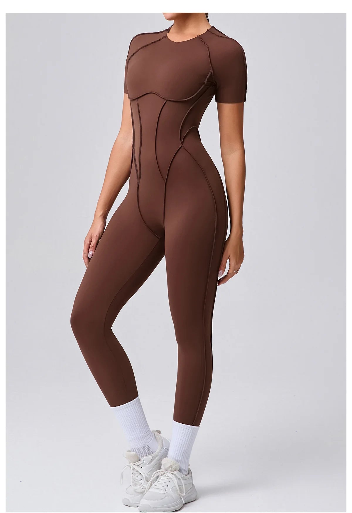 Seamless Yoga Jumpsuits Sports Fitness Hip-lifting Backless Short-sleeved One-piece Workout Rompers Gym Leggings Women Tracksuit