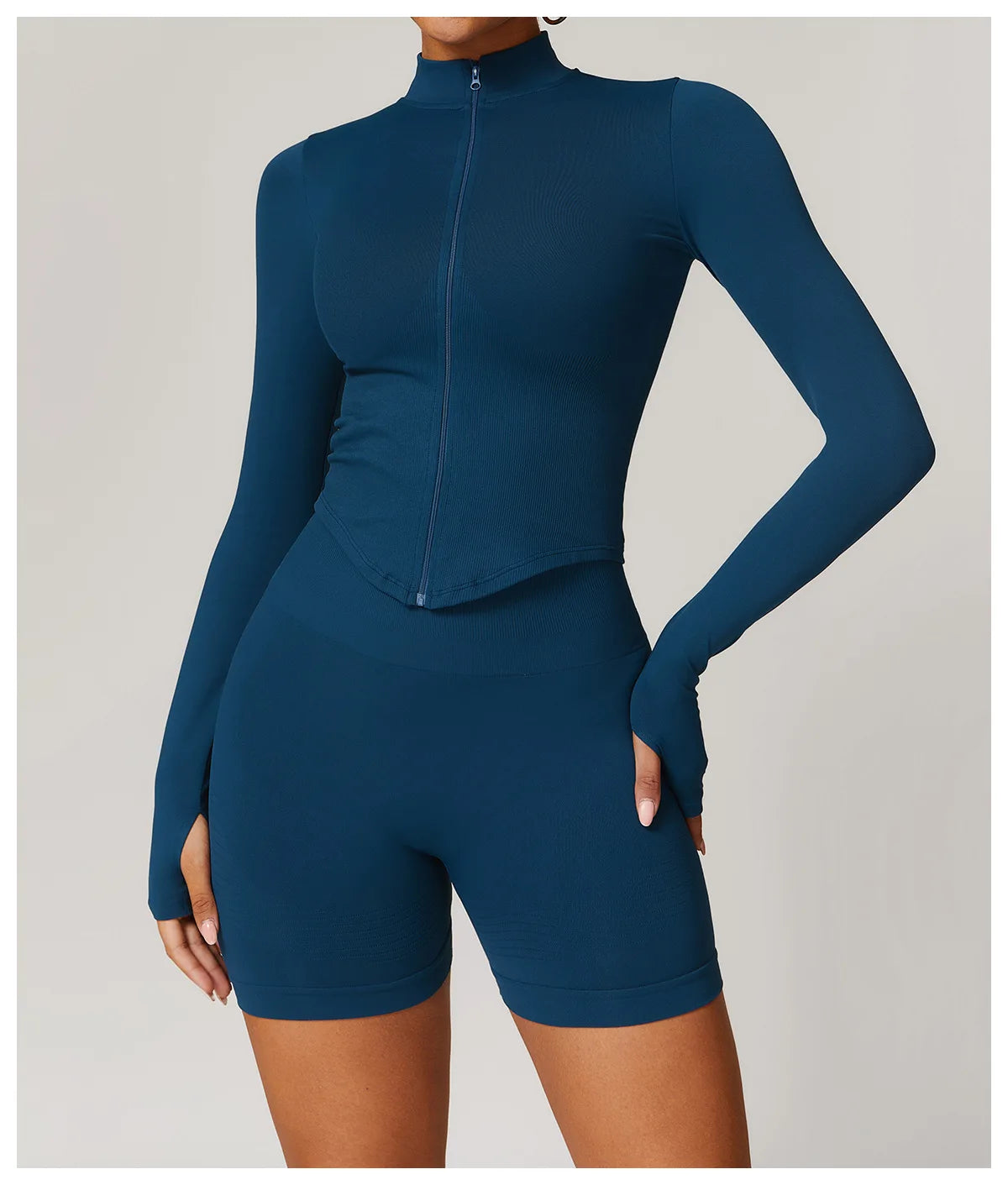 Ribbed Yoga Tops Women's Standing Collar Yoga Long Sleeved Sports Jacket Running Training Fitness Top Gym Workout Running Shirt