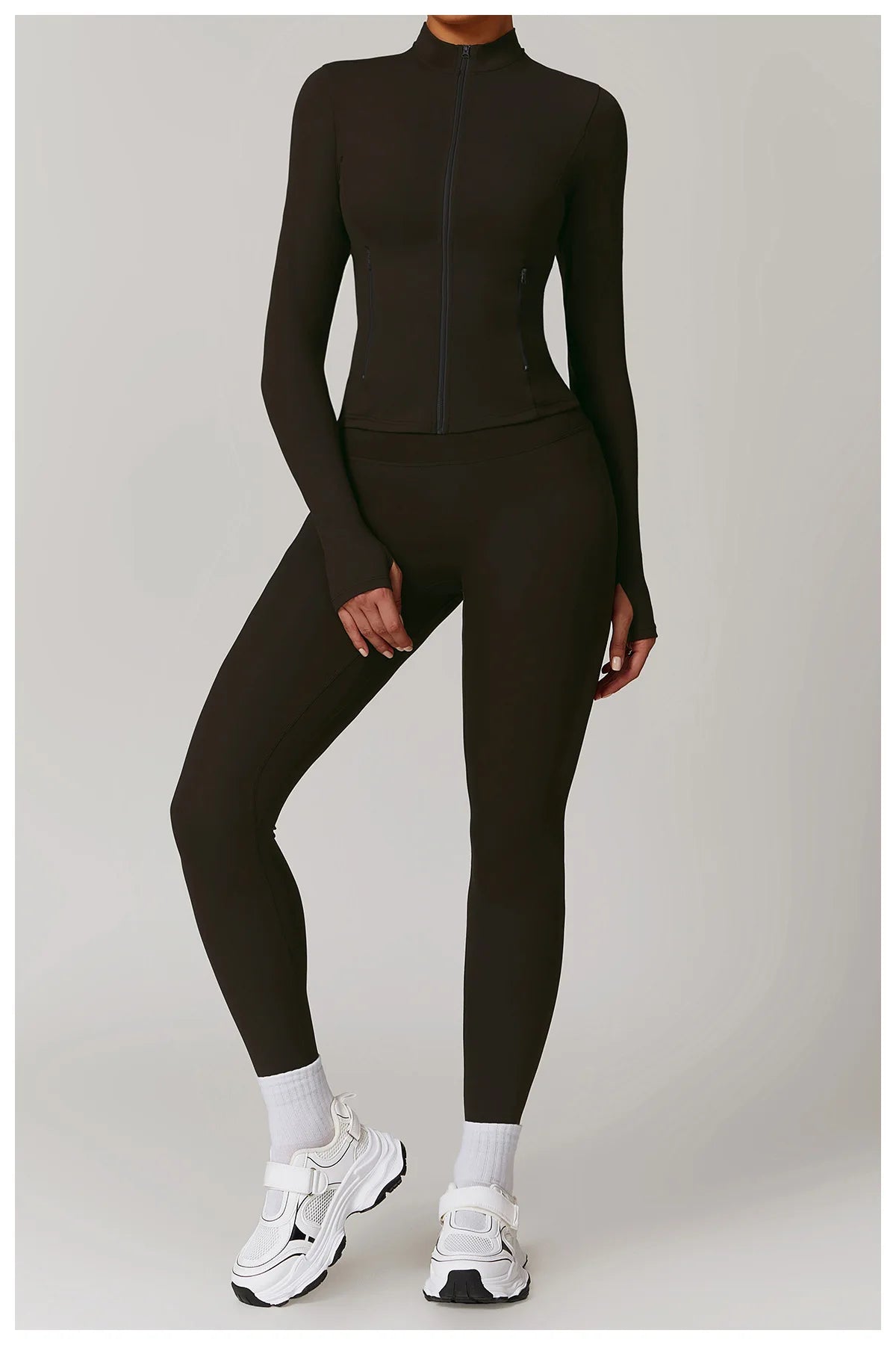 Women Outdoor Running Fitness Wear T-shirt Long Sleeved Thumb Holes Top Zipper Yoga Long Sleeved Yoga Shirt Gym Push Up Workout