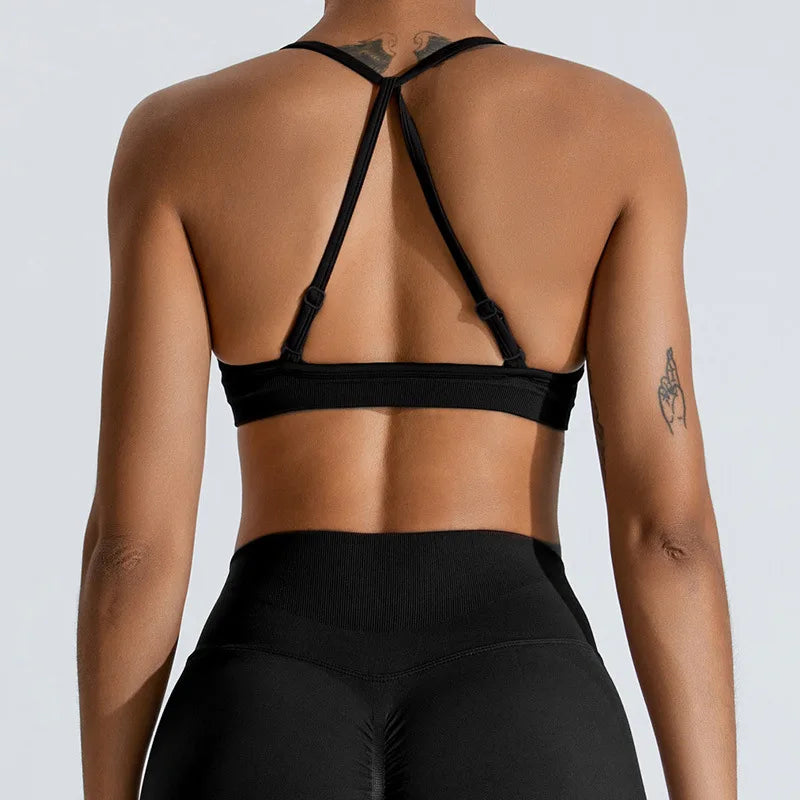 Women Sports Underwear Scrunch Push-up High Support Adjustable Thin Shoulder Strap Tank Fitness Top Seamless Workout Yoga Bras