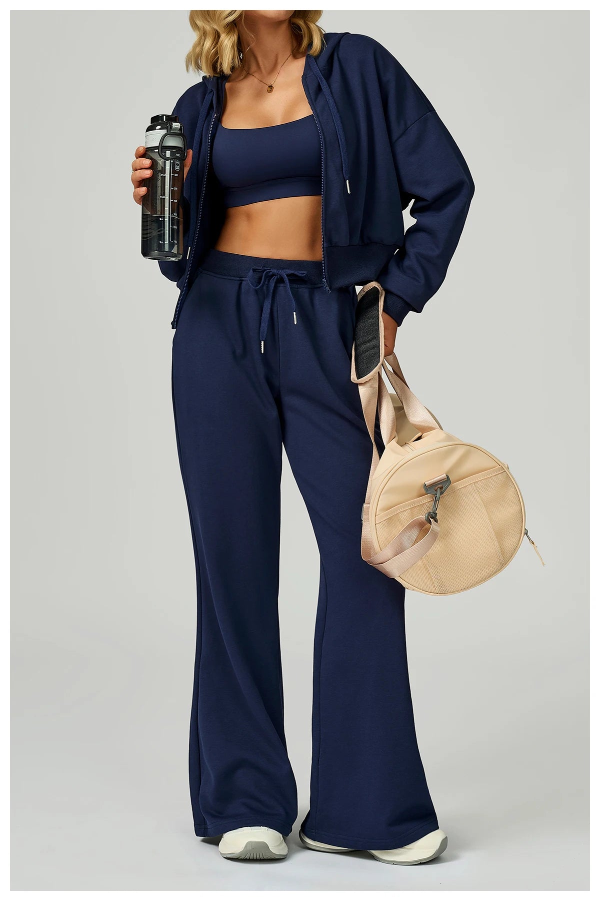 New Winter Zipper Sports Suit 2 Pieces Hooded Casual Loose Sweatshirt Long Sleeved Outdoor Running Suit Sportswear for Women