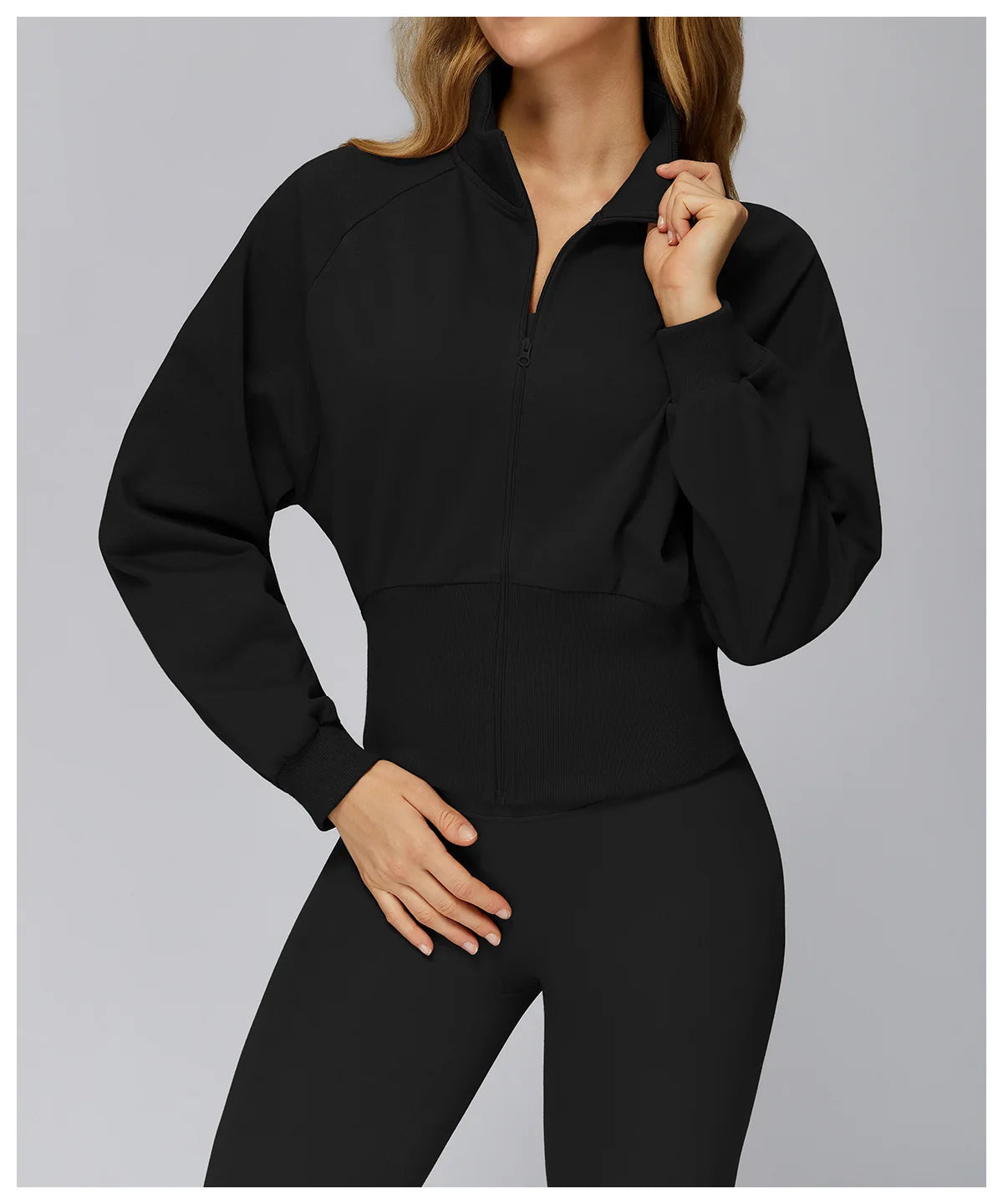 Winter Yoga Long Sleeved Women's Standing Collar Sweatshirt Windproof Zipper Warm Sweatshirt Loose Outdoor Running Sports Jacket