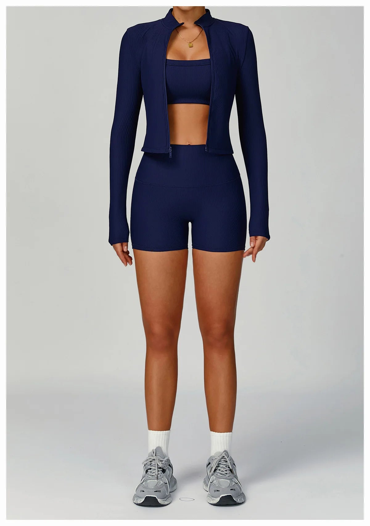 Women Tracksuit 2PCS Yoga Suit Sports Set Quick-Drying Gym Set Running Workout Zipper Long Sleeve Sports Shorts Yoga Clothing