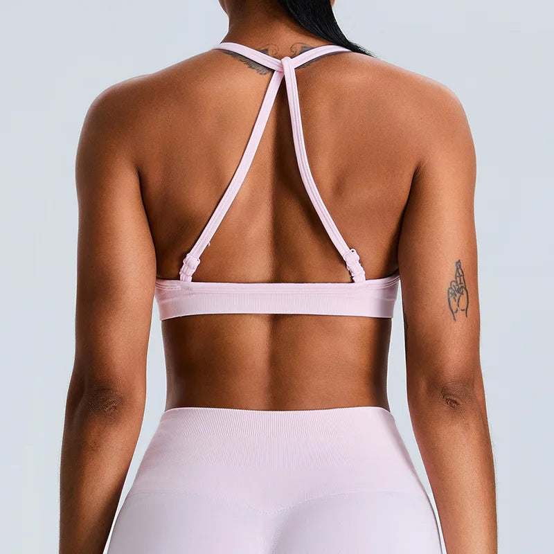 Women Sports Underwear Scrunch Push-up High Support Adjustable Thin Shoulder Strap Tank Fitness Top Seamless Workout Yoga Bras