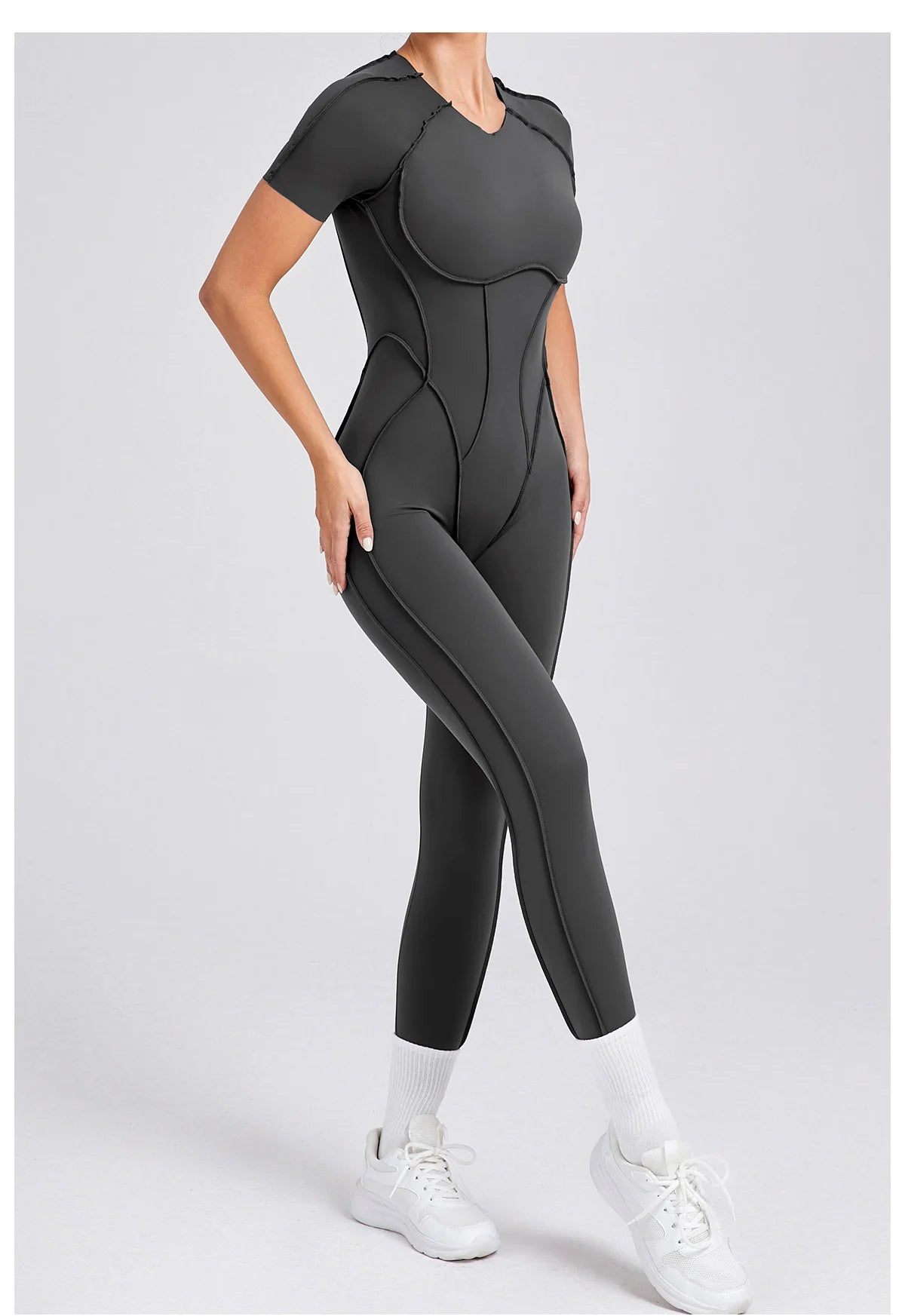 Seamless Yoga Jumpsuits Sports Fitness Hip-lifting Backless Short-sleeved One-piece Workout Rompers Gym Leggings Women Tracksuit