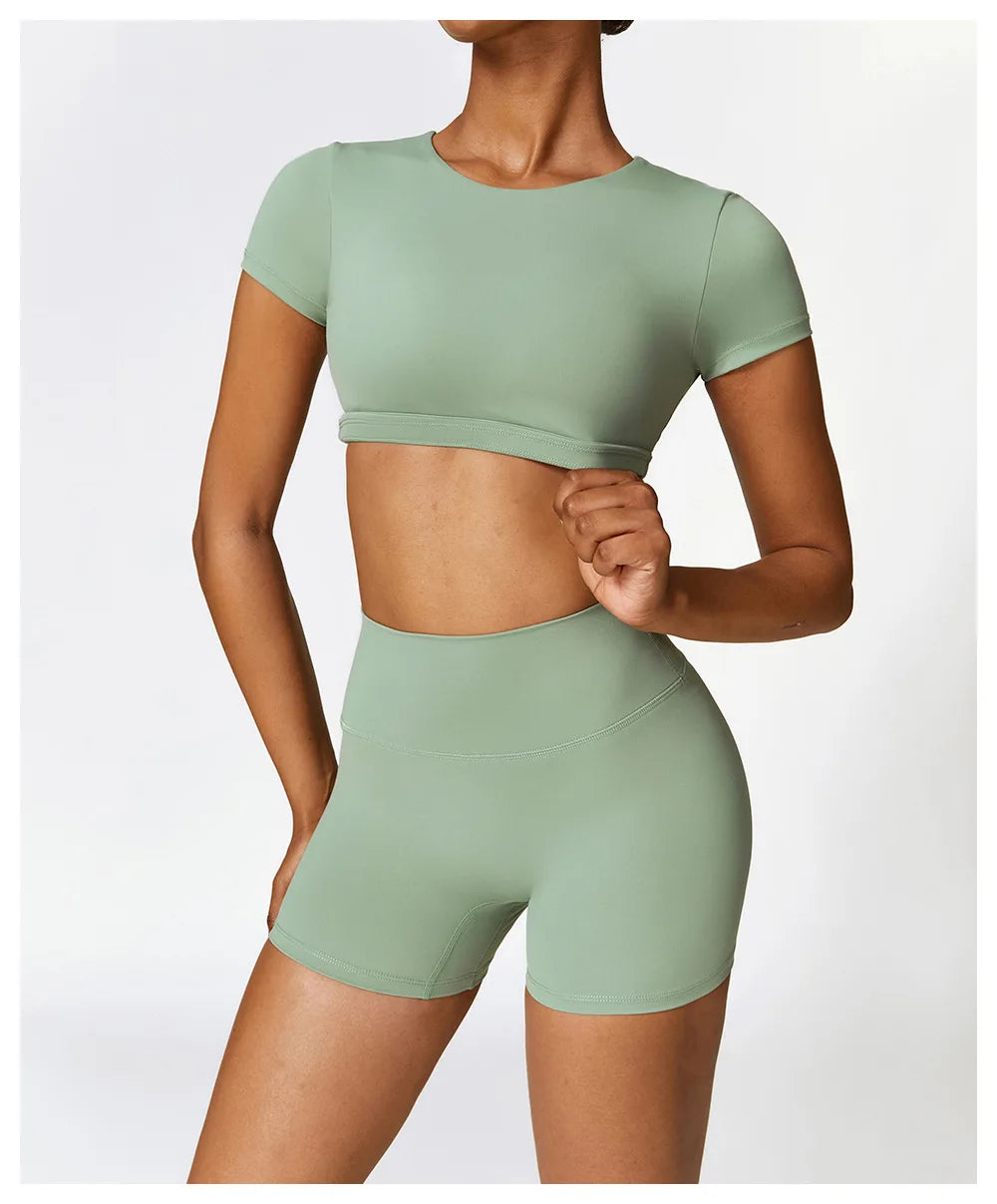 Yoga Top Women Sport T Shirts Push Up Fitness Clothes Short Sleeve Yoga Shirt Gym Top Running Active Wear Sport Top Femme Tights